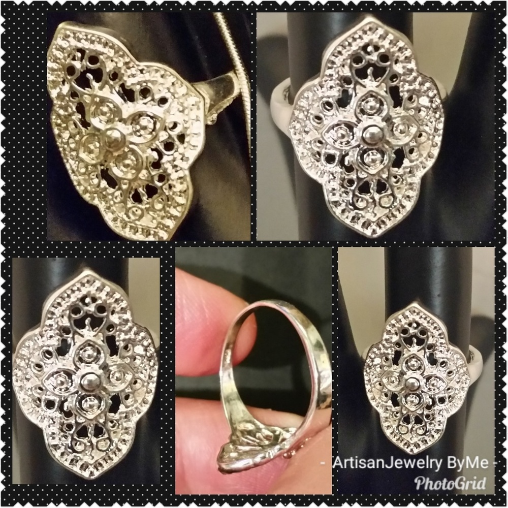 🥀Gorgeous Sterling Mosaic Open Cut-Filligree Ring - Picture 2 of 8